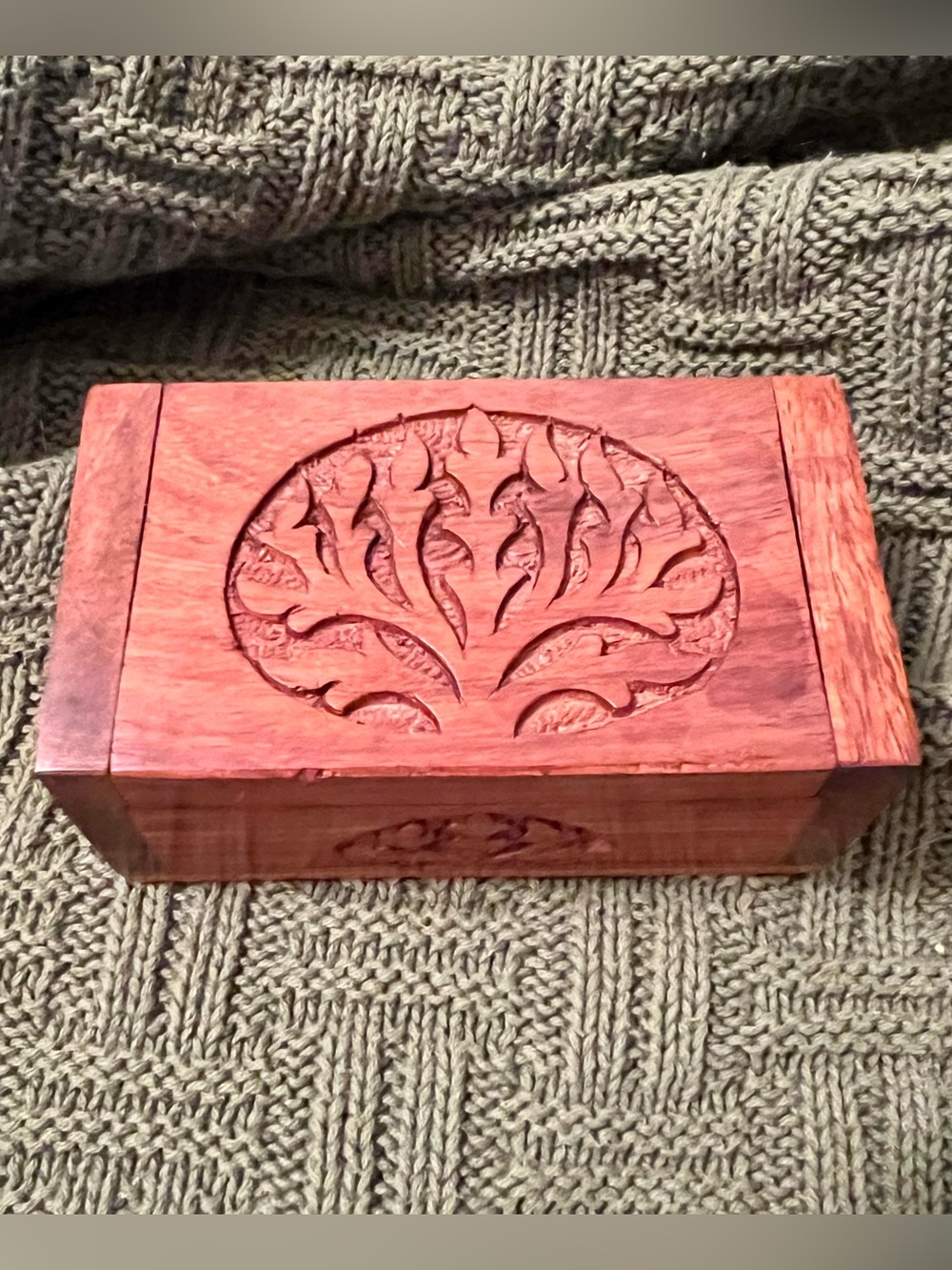 Small Hand-Carved Wooden Tree of Life keepsake Box-4.5”x4.5”x2”